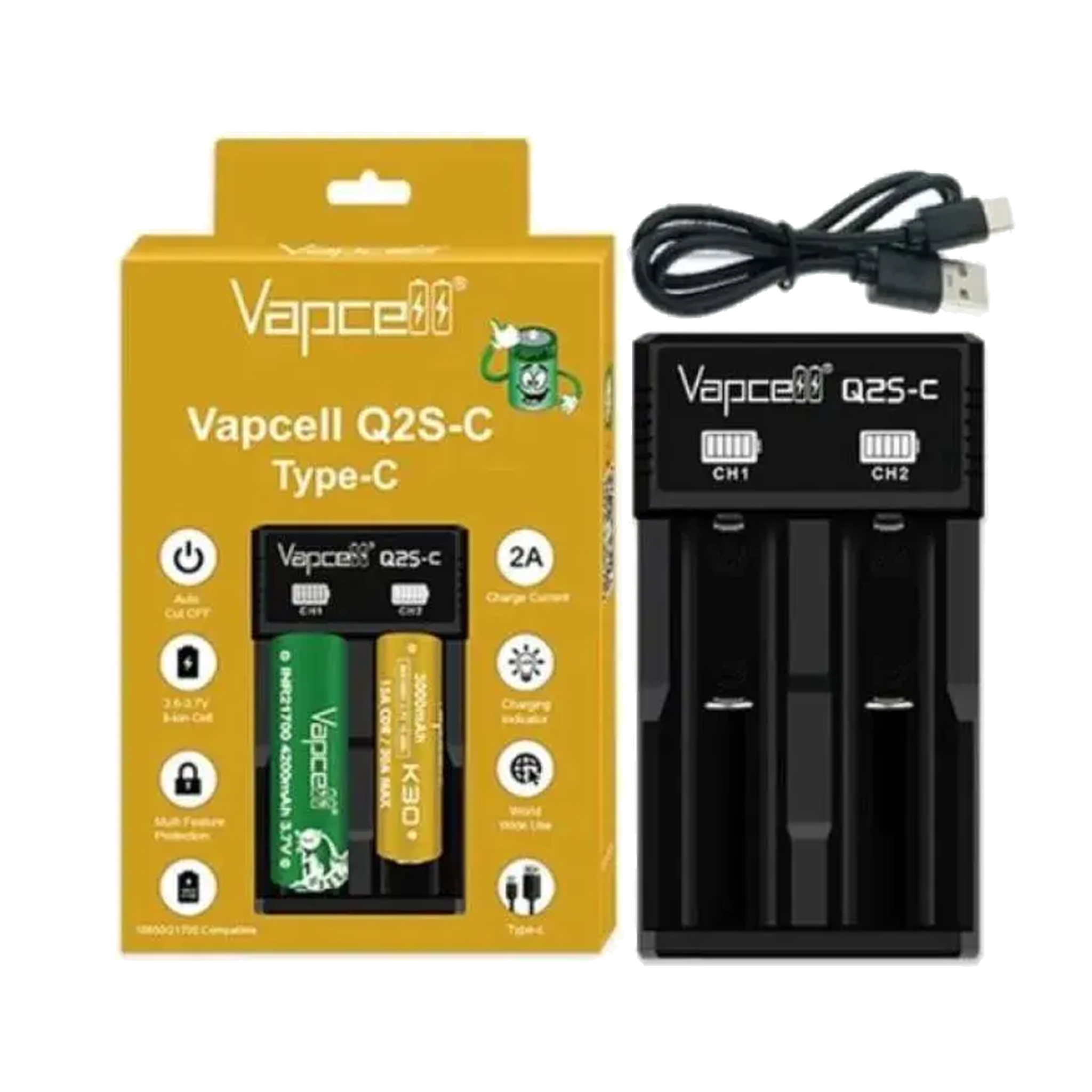 Vapcell Q2S-C Type-C Battery Charger VuiceVapes Vapcell Q2S-C Type-C Battery Charger VuiceVapes